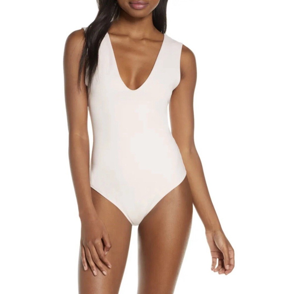 Intimately Free People Keep It Sleek V Neck Bodysuit Pink XS Thong Snap OB811370